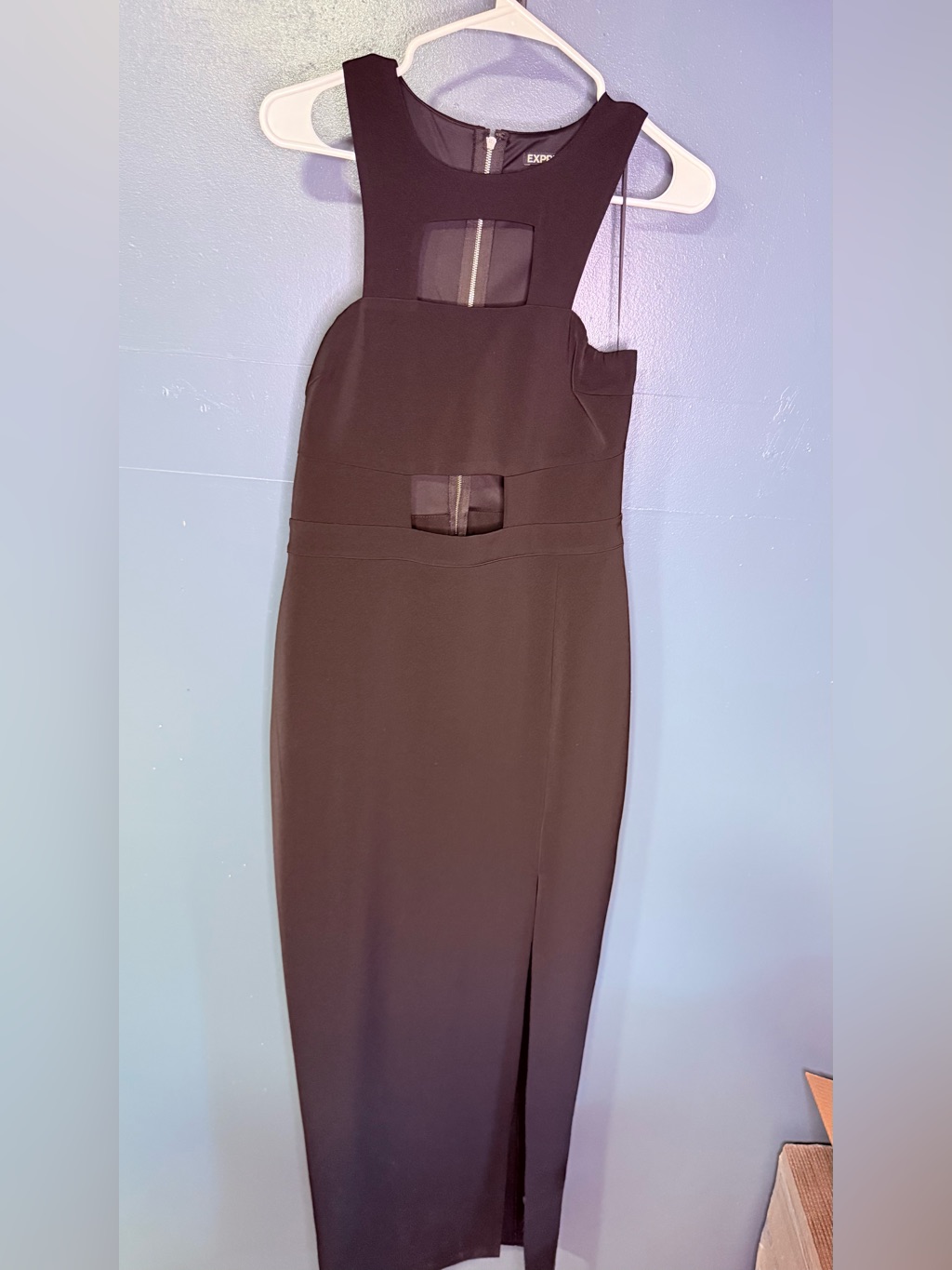 Express Black One-Shoulder Sheer Cutout Midi Dress